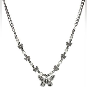 Butterfly Pearl Silver Necklace - Women Jewelry